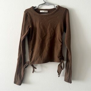 Pull & Bear Stretchy Long Sleeve Brown Crop Top Size Small